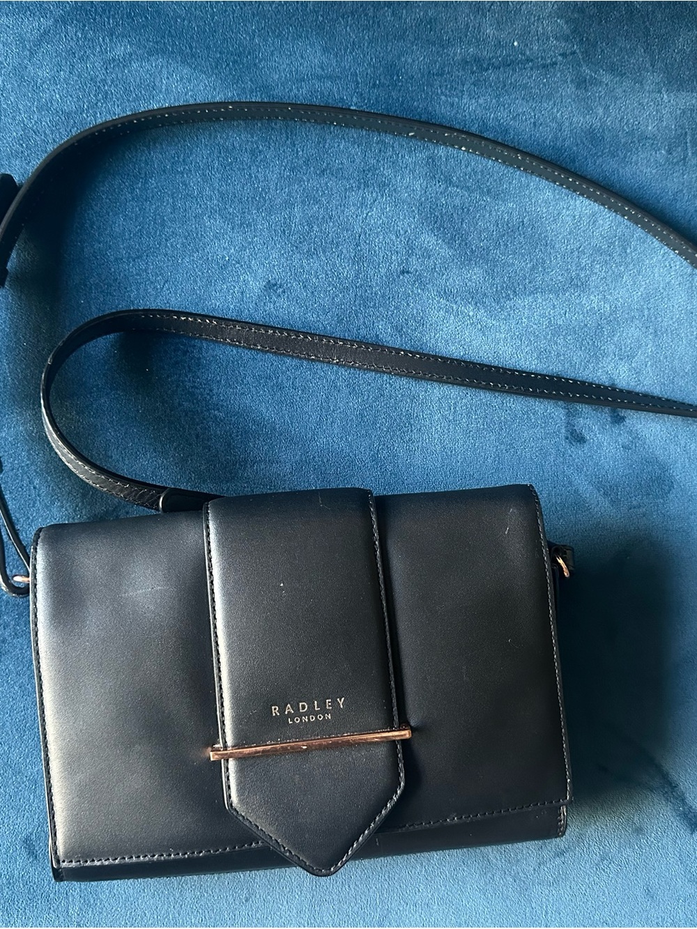 RADLEY LONDON Black Leather Structured Crossbody with Gold Accent